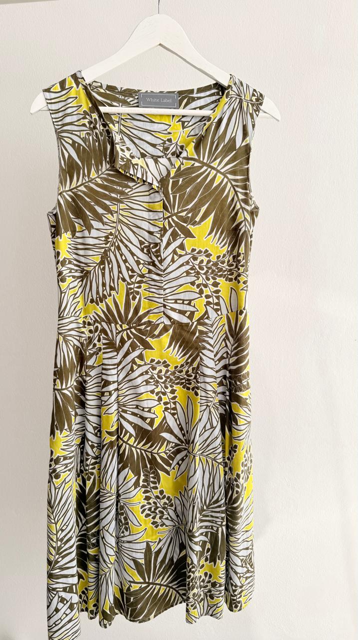 Women’s Tropical Leaf Dress – Olive/Yellow/White