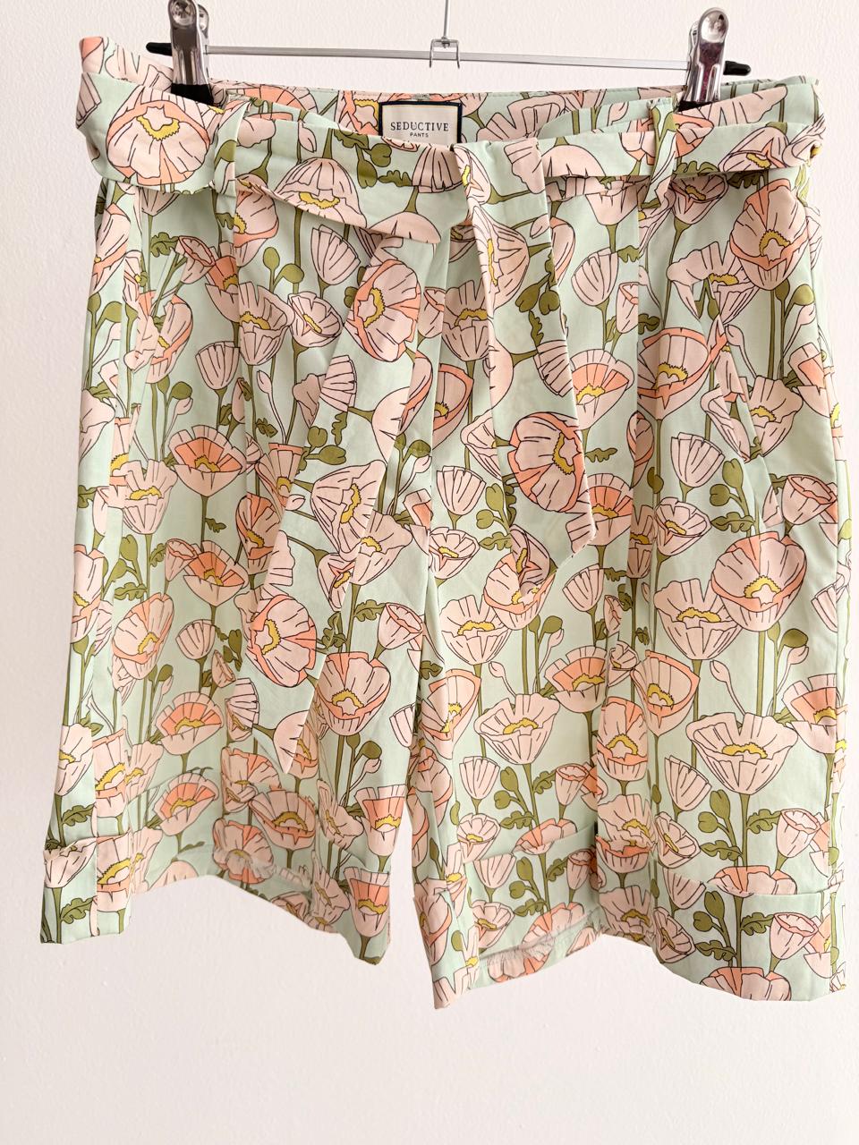 Women’s Floral Print Shorts – Mint/Pink (High-Waist)