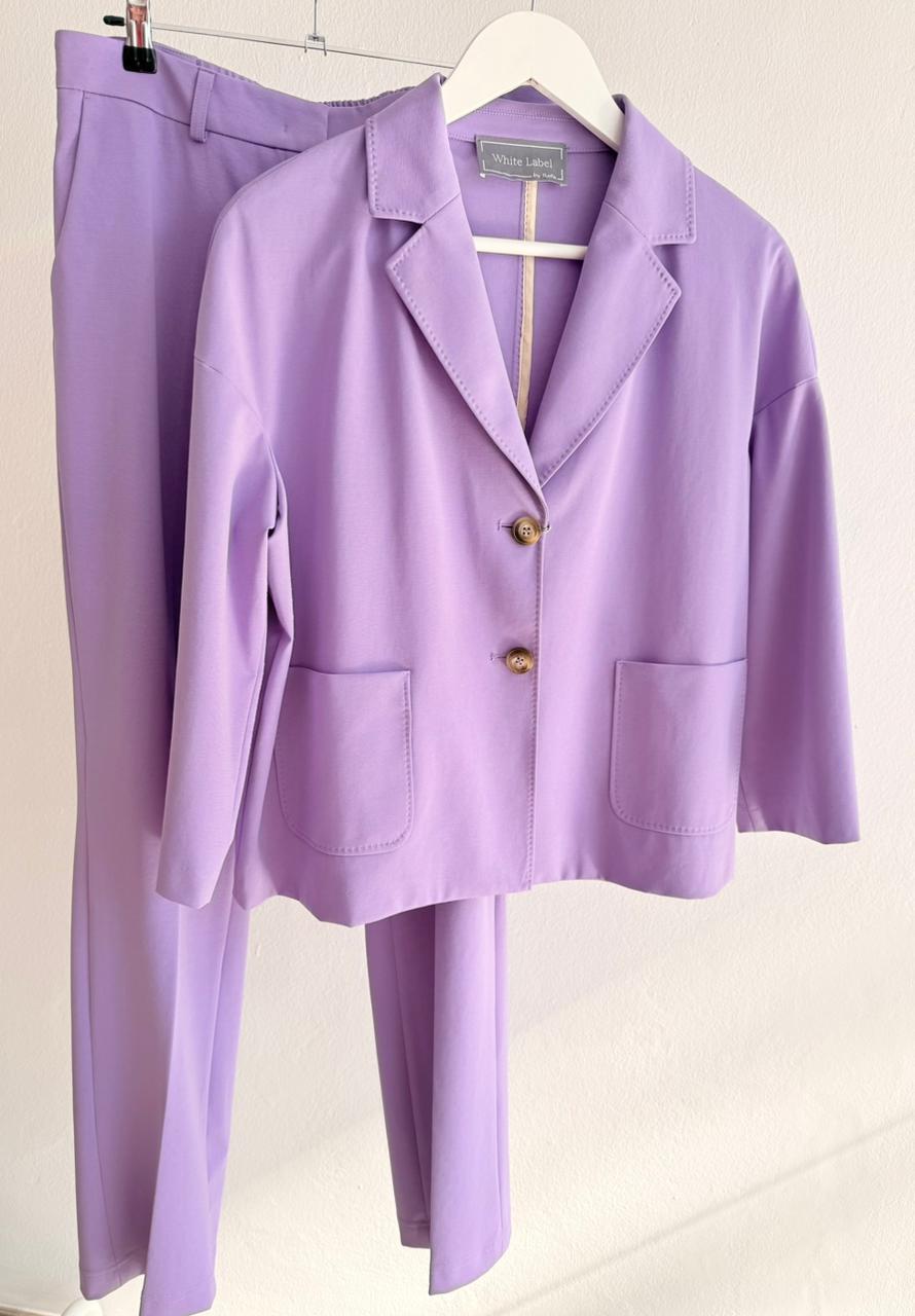 Women’s Knitted Pantsuit – Soft Lavender (Blazer + Trousers)