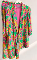 Women’s Flowing Pantsuit – Multicolor Floral Pattern (Blazer + Trousers)