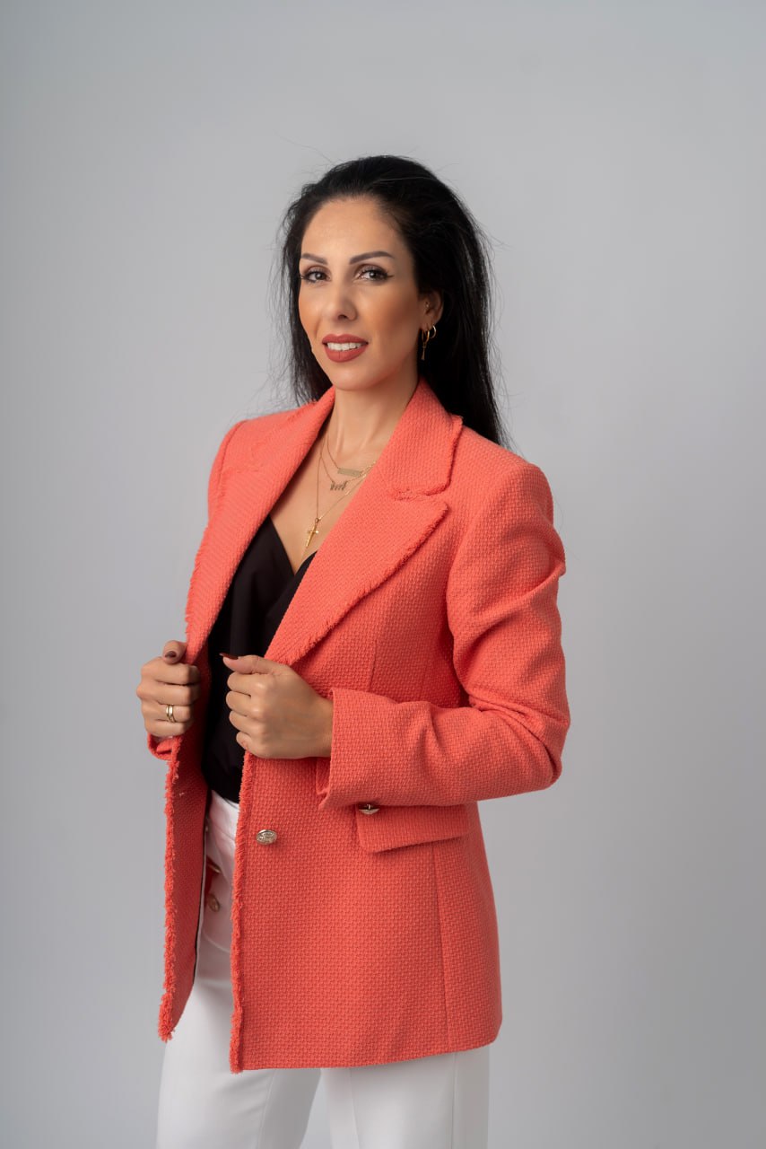 Women’s Textured Blazer – Coral Orange