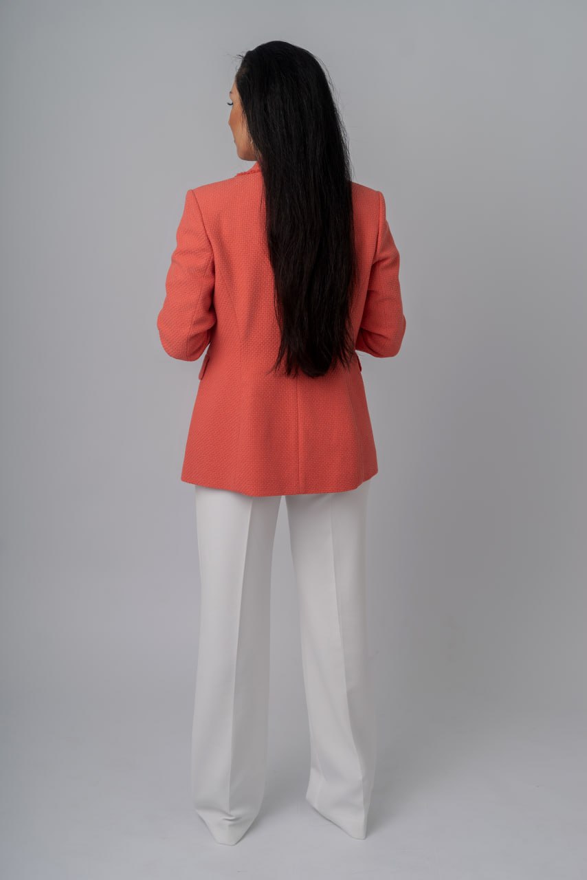 Women’s Textured Blazer – Coral Orange