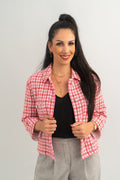 Women’s Short Tweed Blazer – Pink Tweed Check