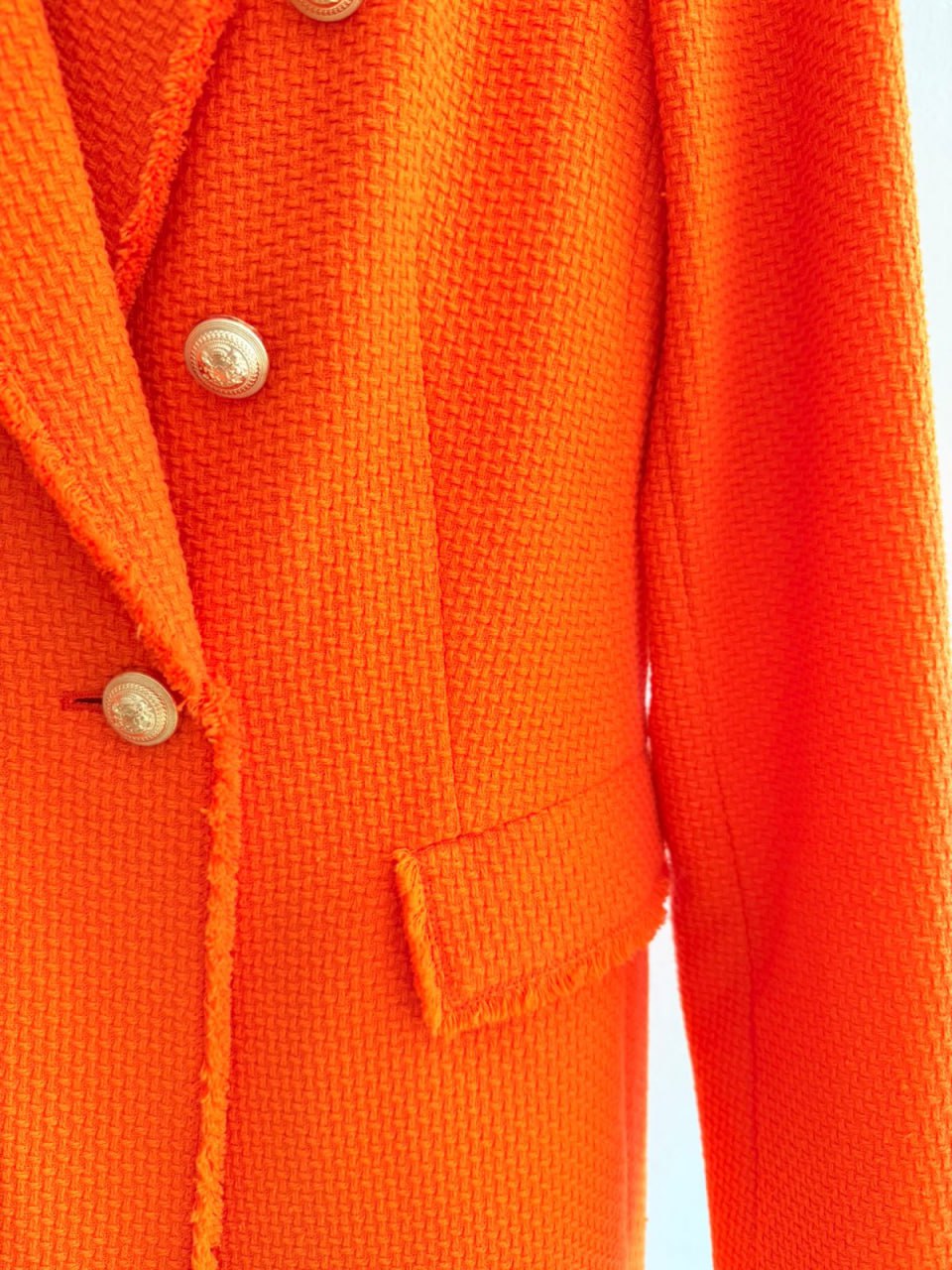 Women’s Long Textured Blazer – Vibrant Orange