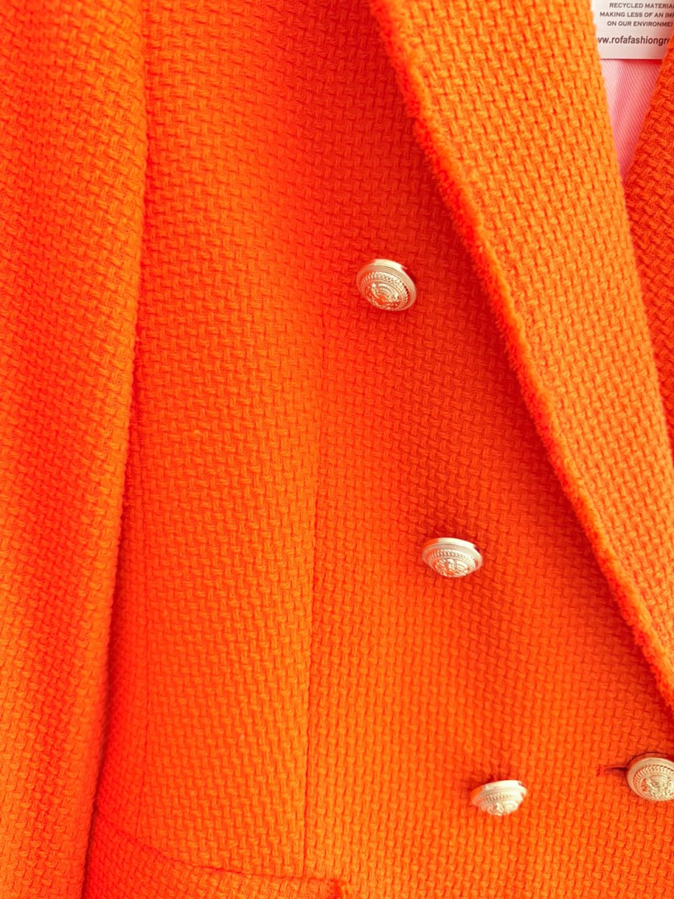 Women’s Long Textured Blazer – Vibrant Orange