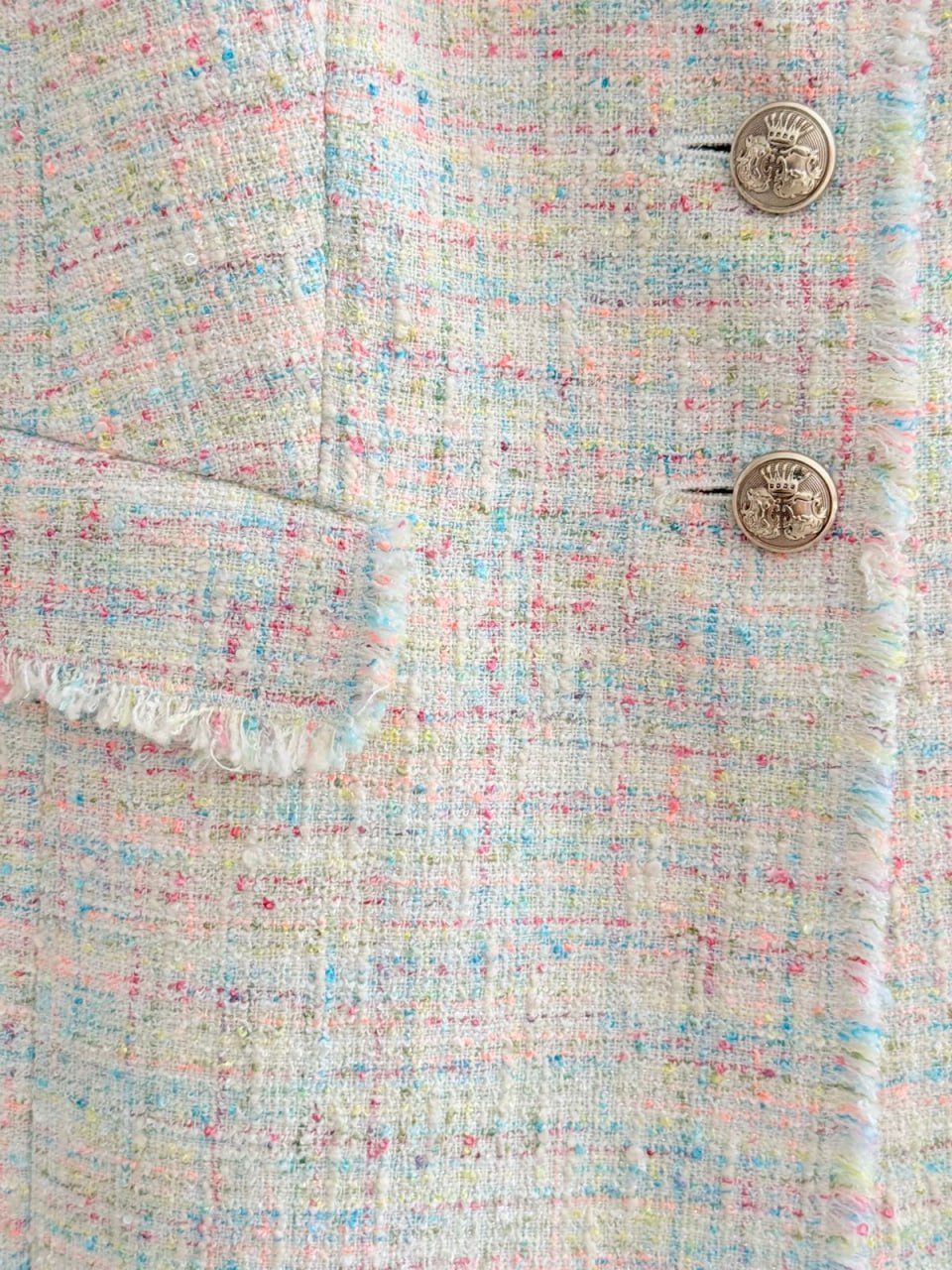 Women’s Long Tweed Blazer – Pastel Rainbow Tweed