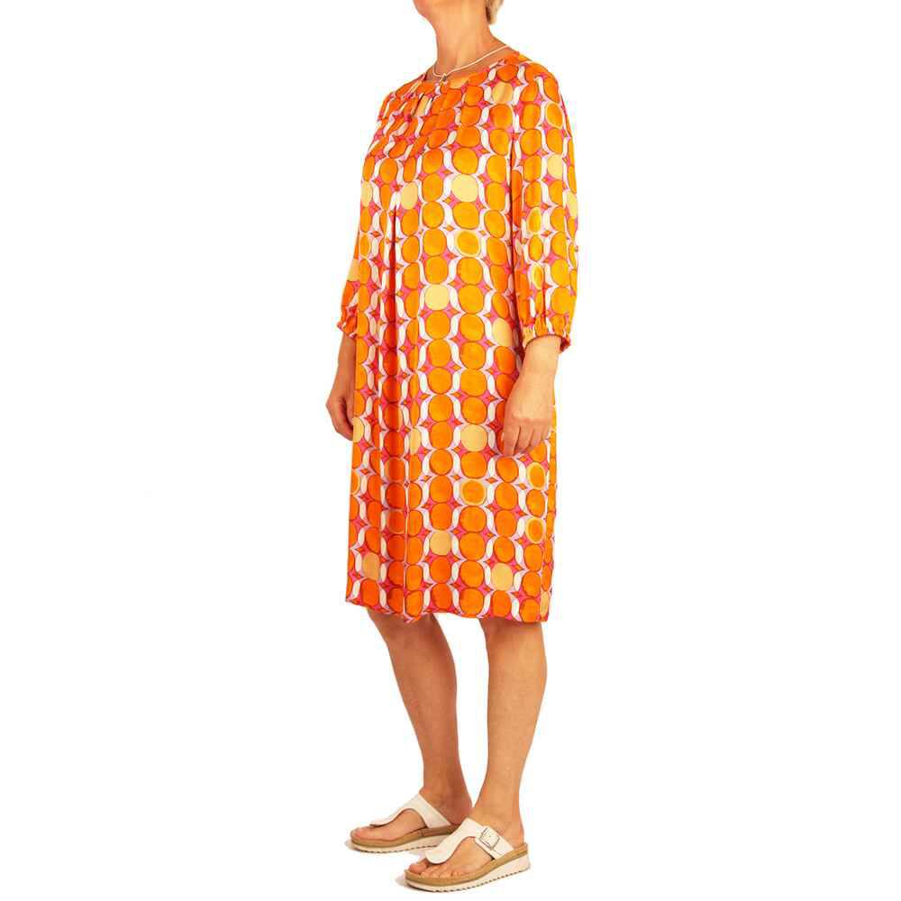 Women’s A-Line Viscose Dress – Orange Circle Print
