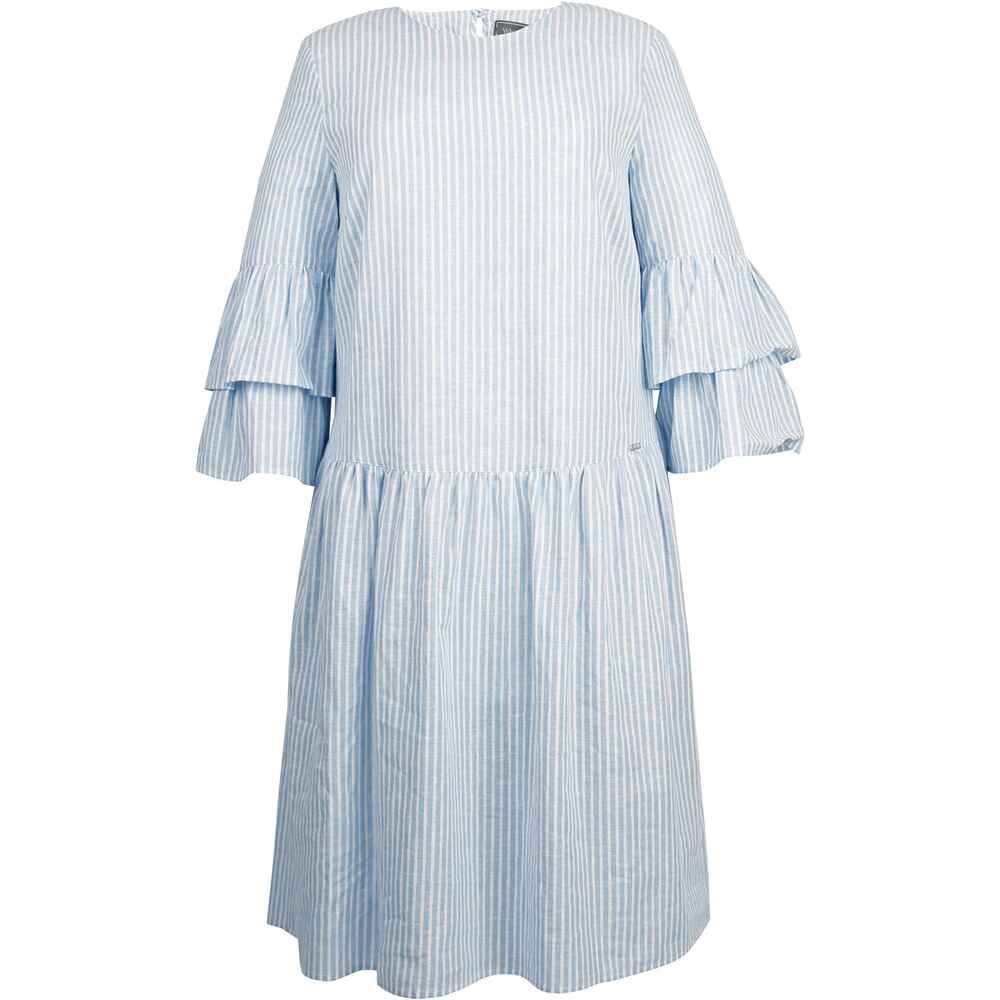 Women’s Natural-Fabric A-Line Dress – White Blue Stripe