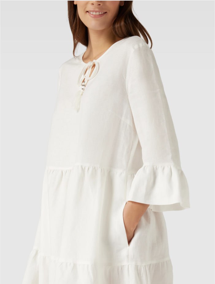 Women’s 100% Linen Tiered Dress – White