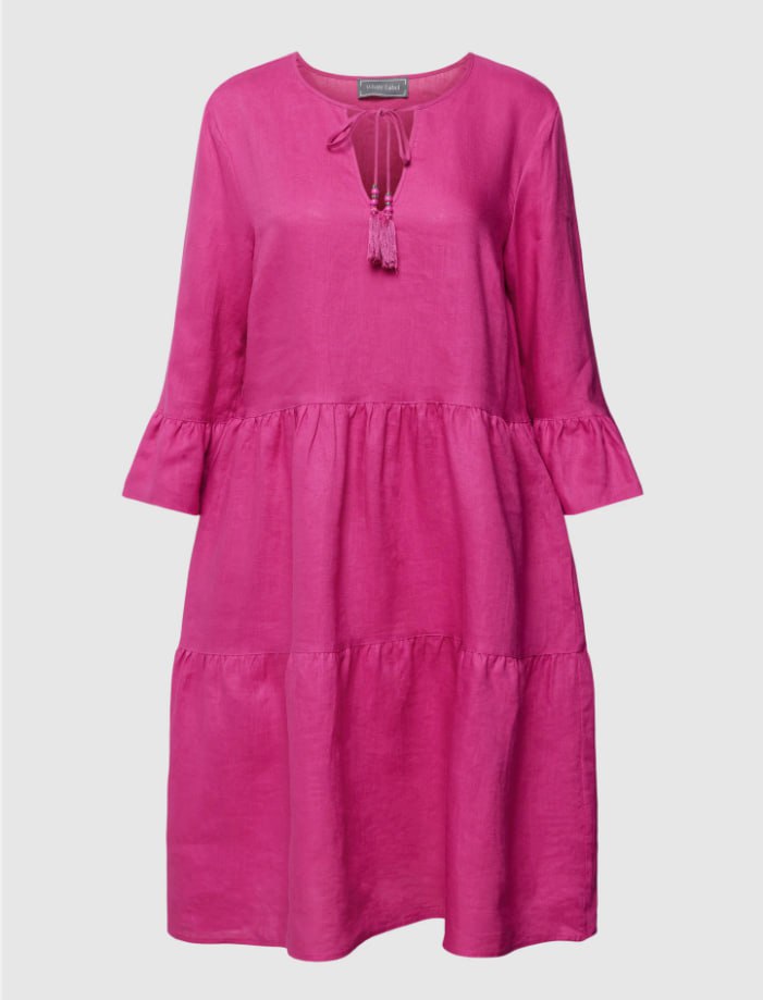 Women’s 100% Linen Tiered Dress – Pink