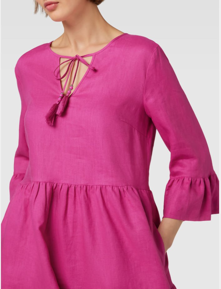 Women’s 100% Linen Tiered Dress – Pink