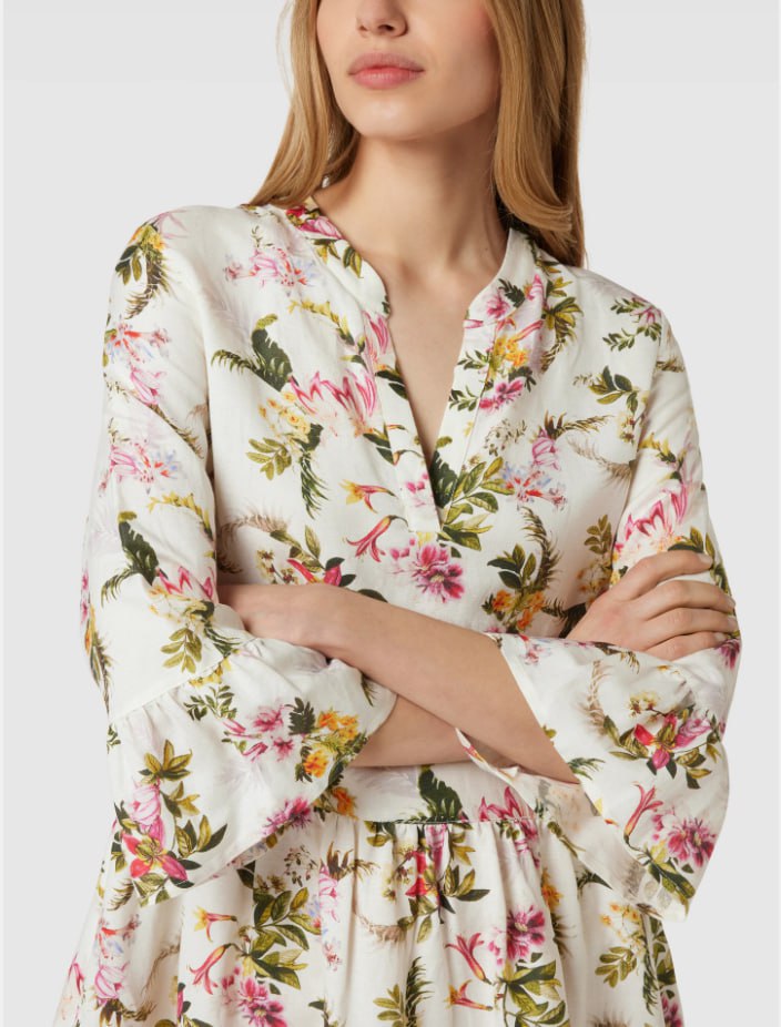 Women’s Viscose-Feel Floral Dress – White Multicolour