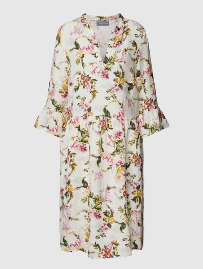 Women’s Viscose-Feel Floral Dress – White Multicolour
