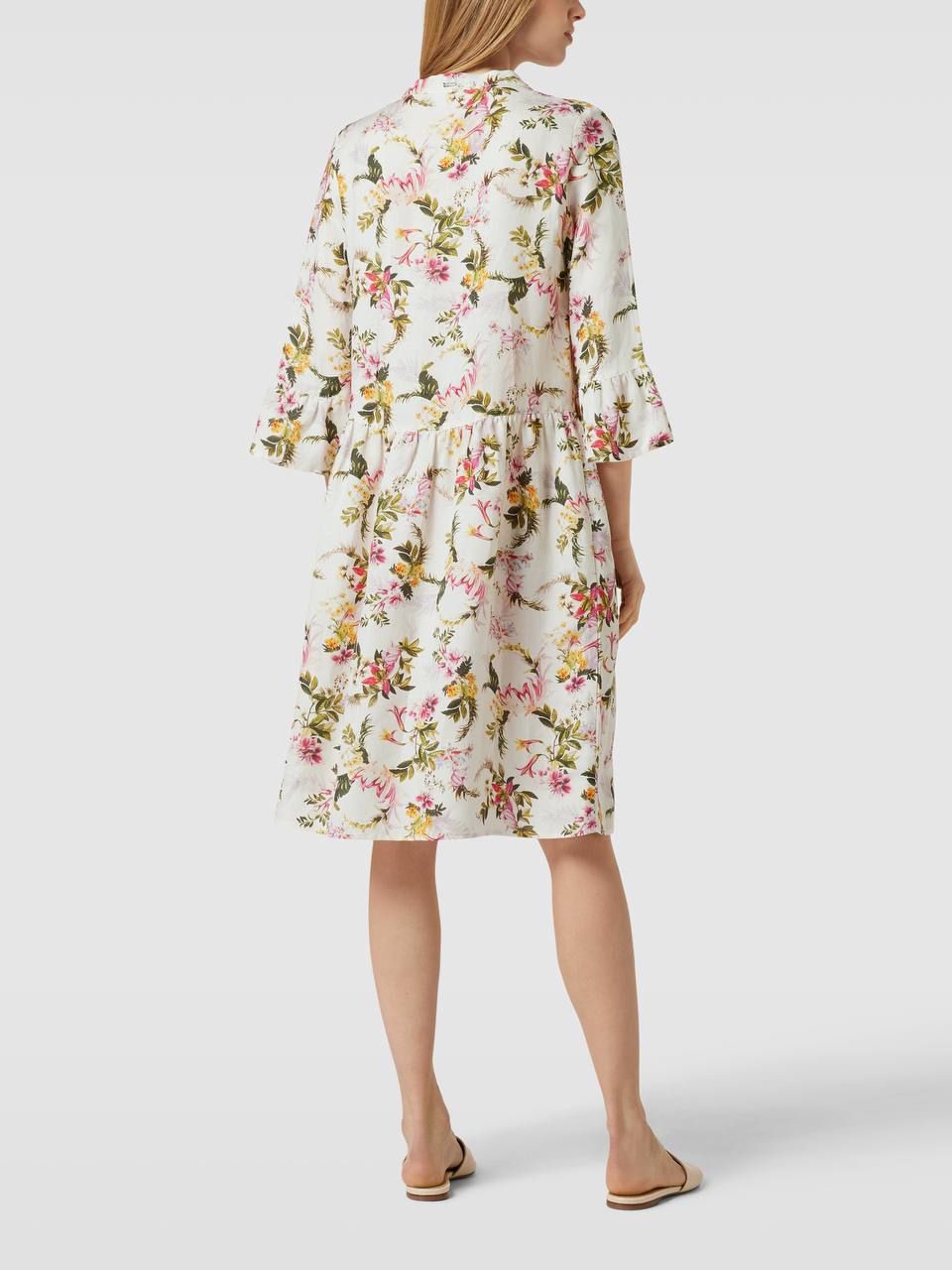 Women’s Viscose-Feel Floral Dress – White Multicolour