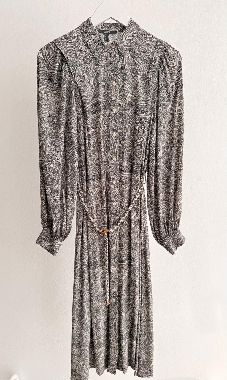 Women’s Paisley Print Dress – Grey/Black (Long Sleeve)