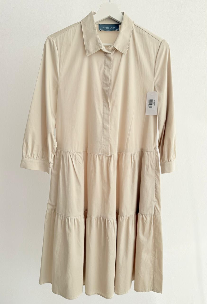 Women’s Tiered Shirt Dress – Cream (3/4 Sleeve)
