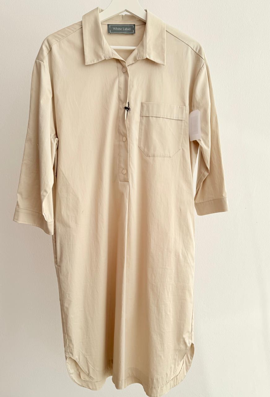 Women’s Shirt Dress – Cream (3/4 Sleeve)