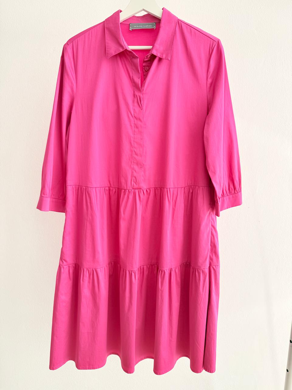 Women’s Tiered Shirt Dress – Hot Pink (3/4 Sleeve)