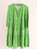 Women’s Broderie Anglaise Dress – Green (3/4 Sleeve)