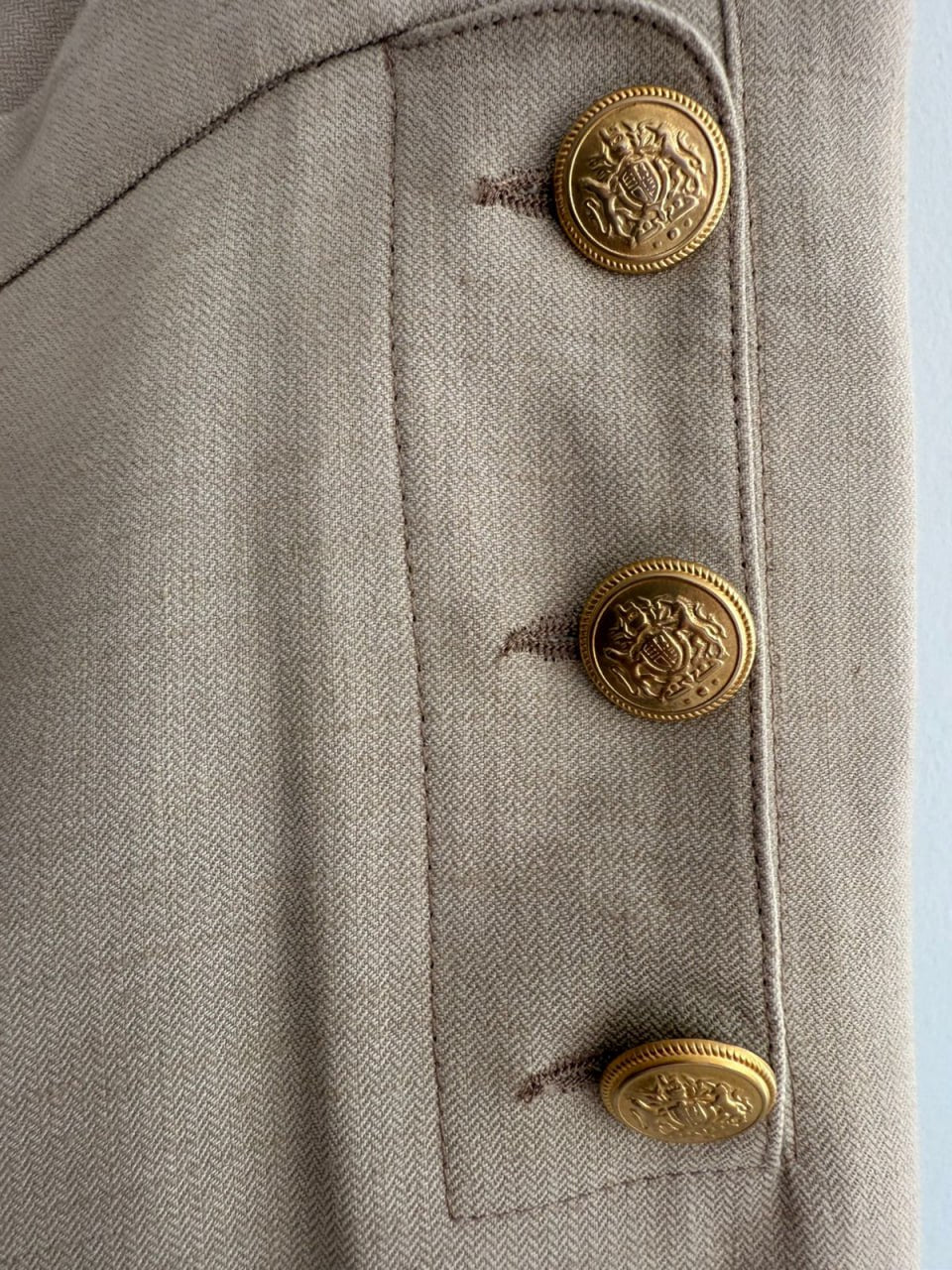 Women’s Tailored Pants with Gold Buttons – Taupe Beige