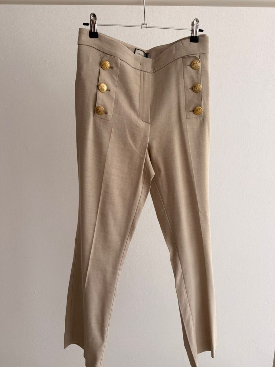 Women’s Tailored Pants with Gold Buttons – Taupe Beige