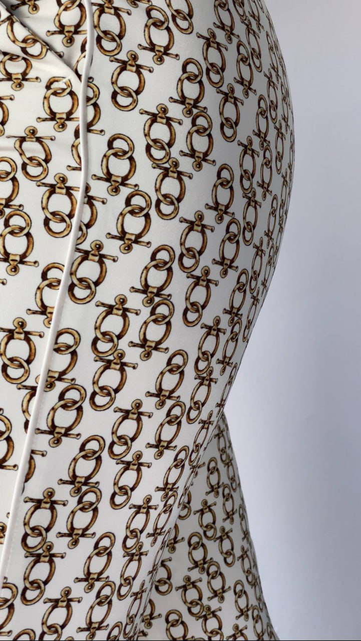 Women’s Tailored Pants with Chain Print – Ivory & Brown