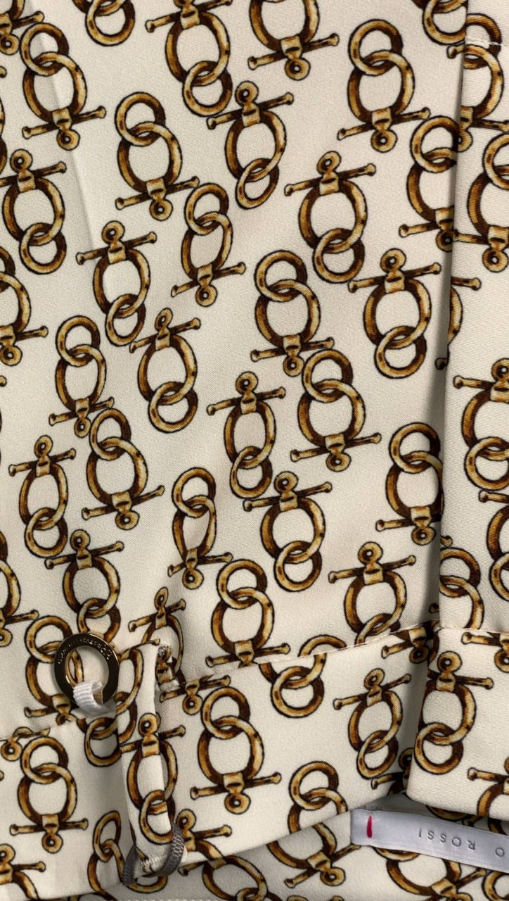 Women’s Tailored Pants with Chain Print – Ivory & Brown