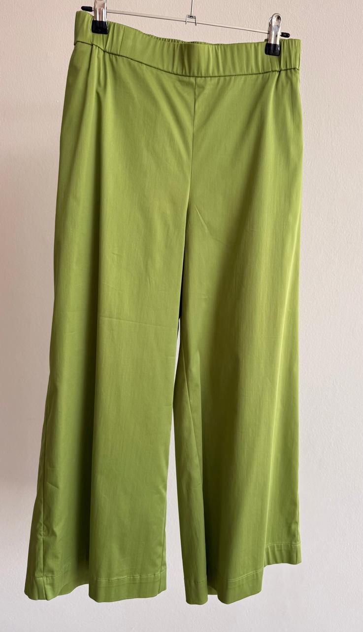 Women’s Wide-Leg Pants – Green Satin Finish