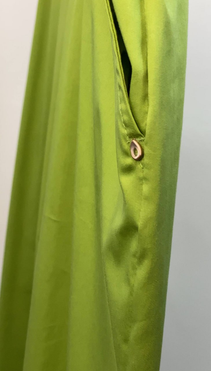 Women’s Wide-Leg Pants – Green Satin Finish