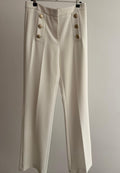 Women’s Tailored Pants with Gold Buttons – Cream