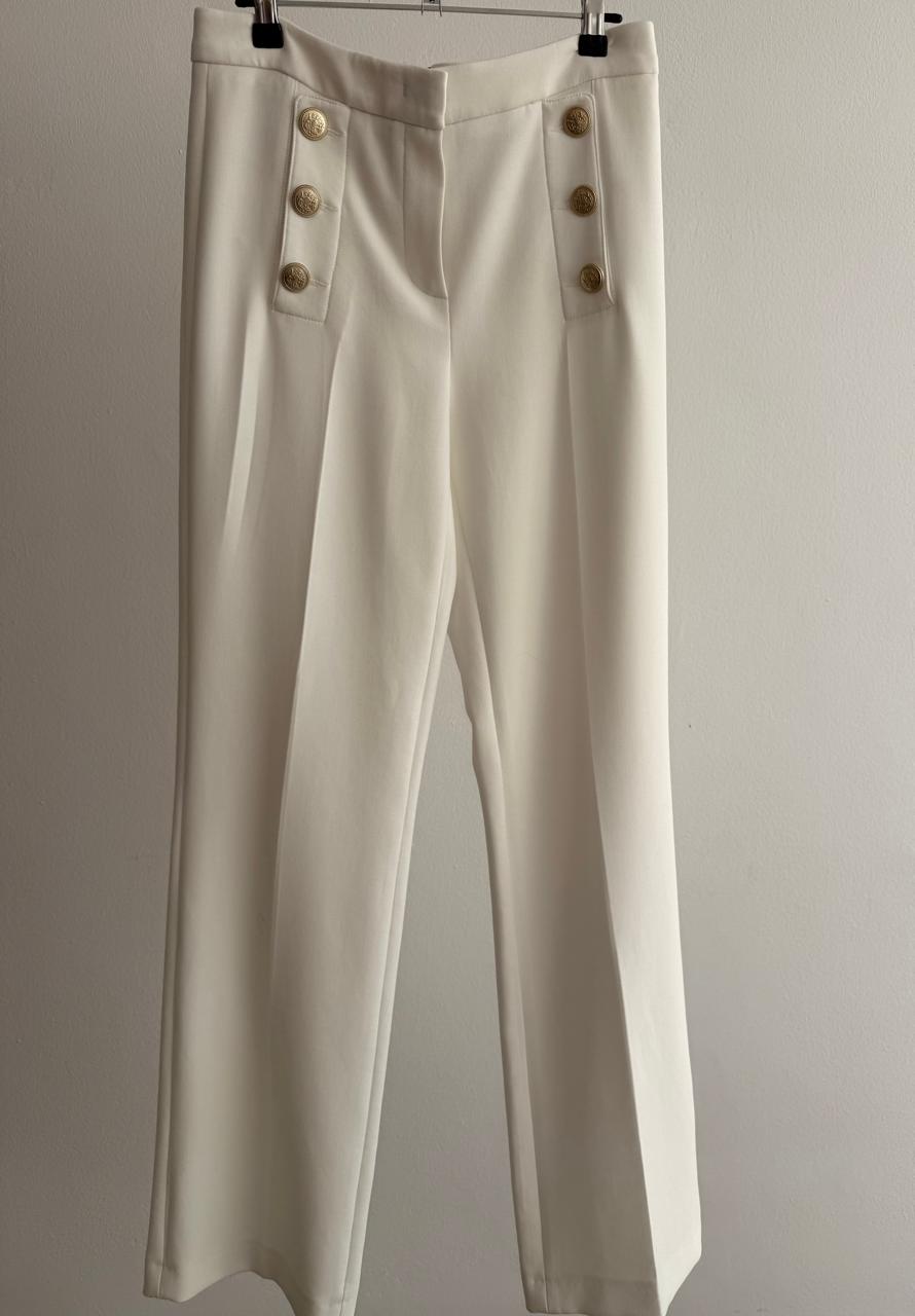 Women’s Tailored Pants with Gold Buttons – Cream