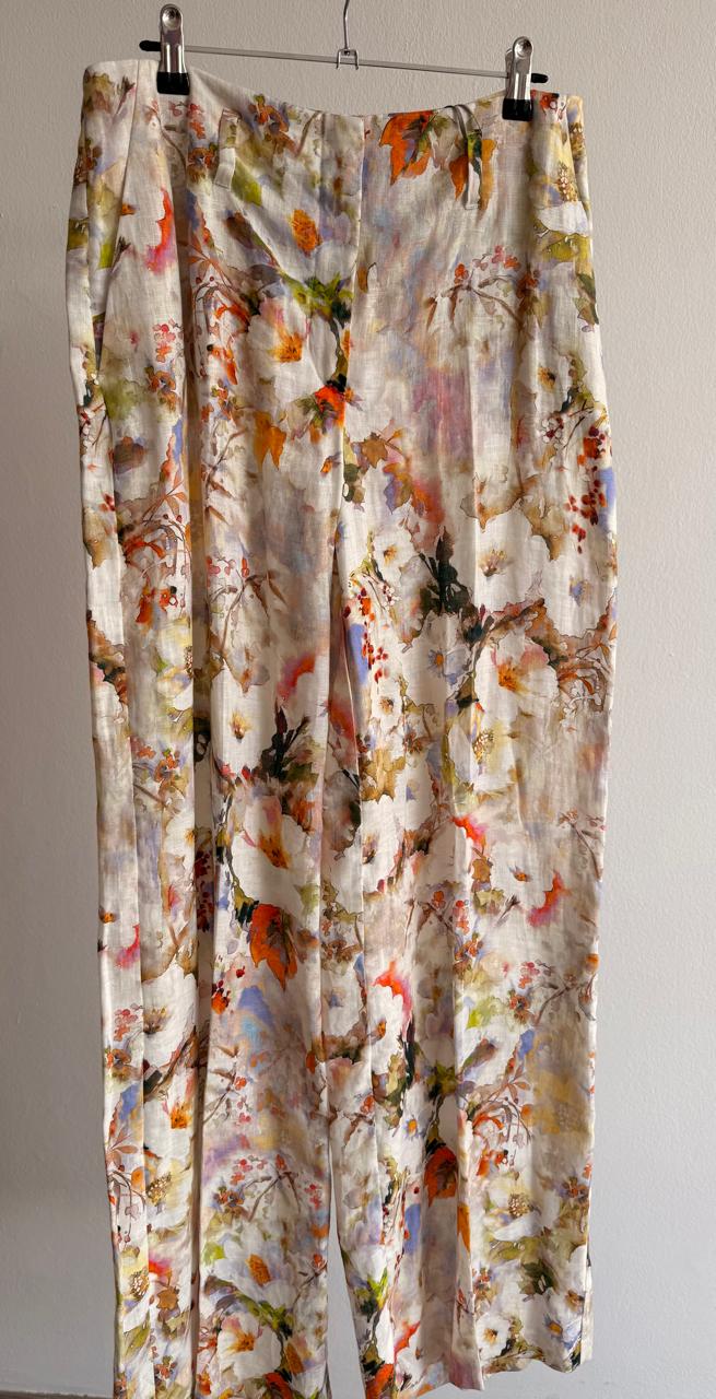 Women’s High-Waist Linen Wide-Leg Pants – Floral Print